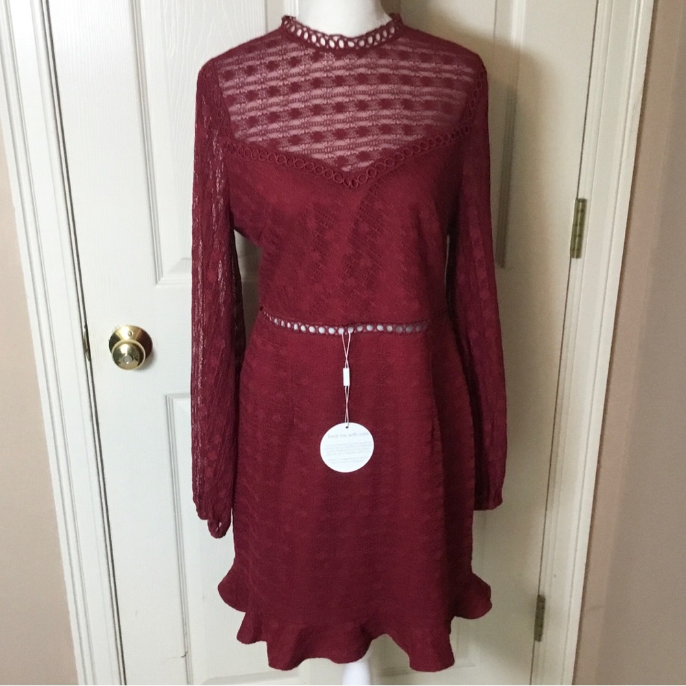 Two Sisters NWT Burgundy Lace Long Sleeve Dress - Size 8
